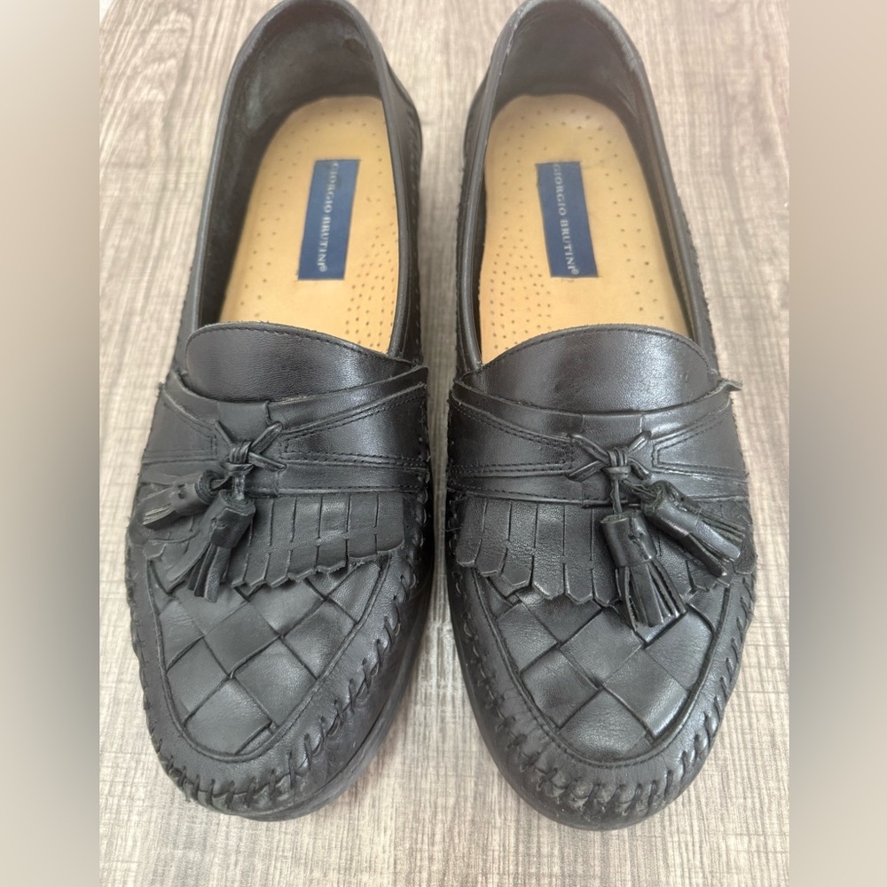Giorgio Brutini Black Woven Tassel  Leather Loafers